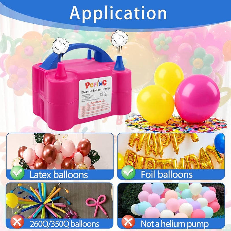 PCFING Balloon Pump Electric, Portable Balloons Inflator Blower Machine with Balloon Tie Tool & Dual Nozzle - Image 3